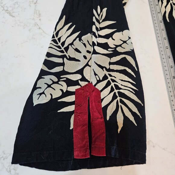 Soft Surroundings Pants Medium Black Leaf Print Red Trim Pullon Wide Leg - Picture 2 of 10